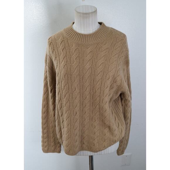 VINCE Twisted Cable Knit Sweater Womens Large Merino Cashmere Blend Crop Crew - Picture 1 of 6